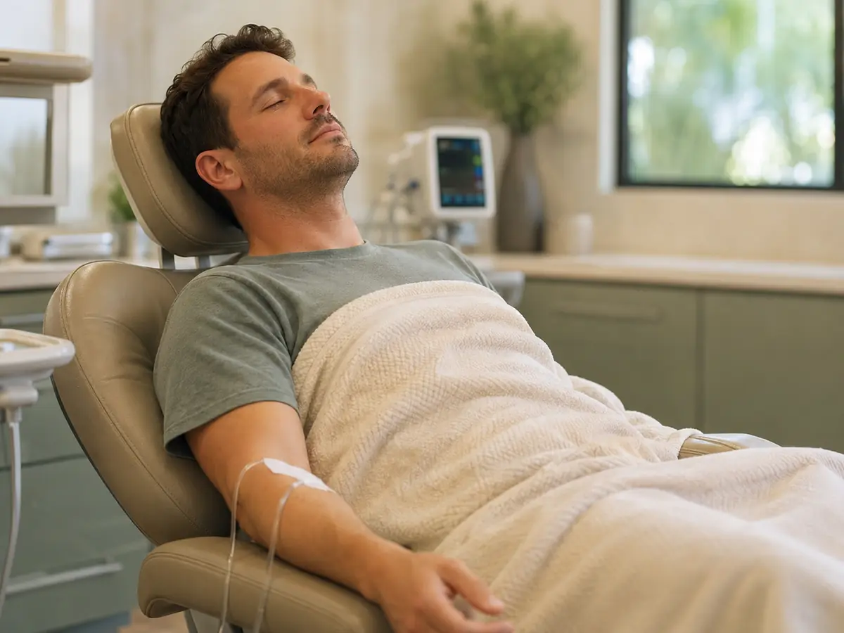 Patient resting comfortably during IV sedation dentistry at Village Dental in Raleigh, NC