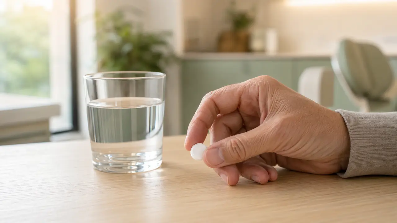 Prescription oral sedation medication with a glass of water at Village Dental in Raleigh, NC