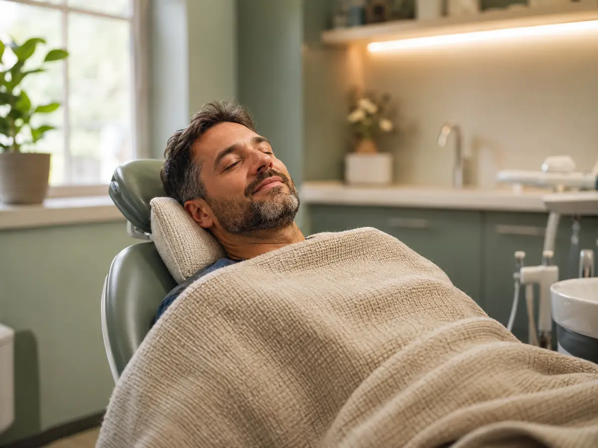Relaxed patient resting during oral sedation dentistry at Village Dental in Raleigh, NC